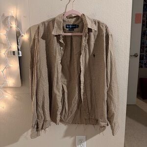 Ralph Lauren Tan Checkered Button Down Shirt